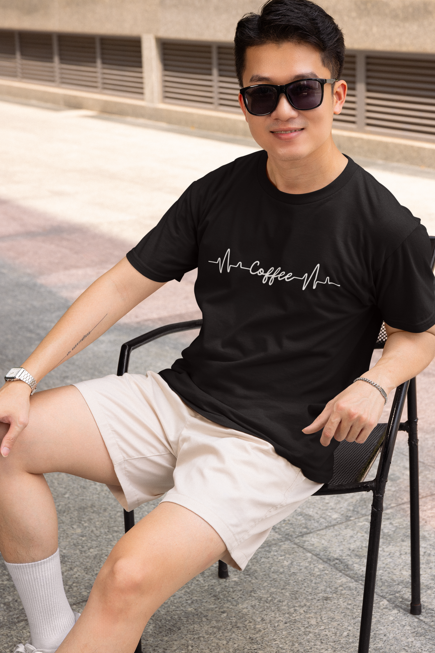 Coffee Heartbeat Graphic Print T-Shirt for Men – Casual Cotton Tee