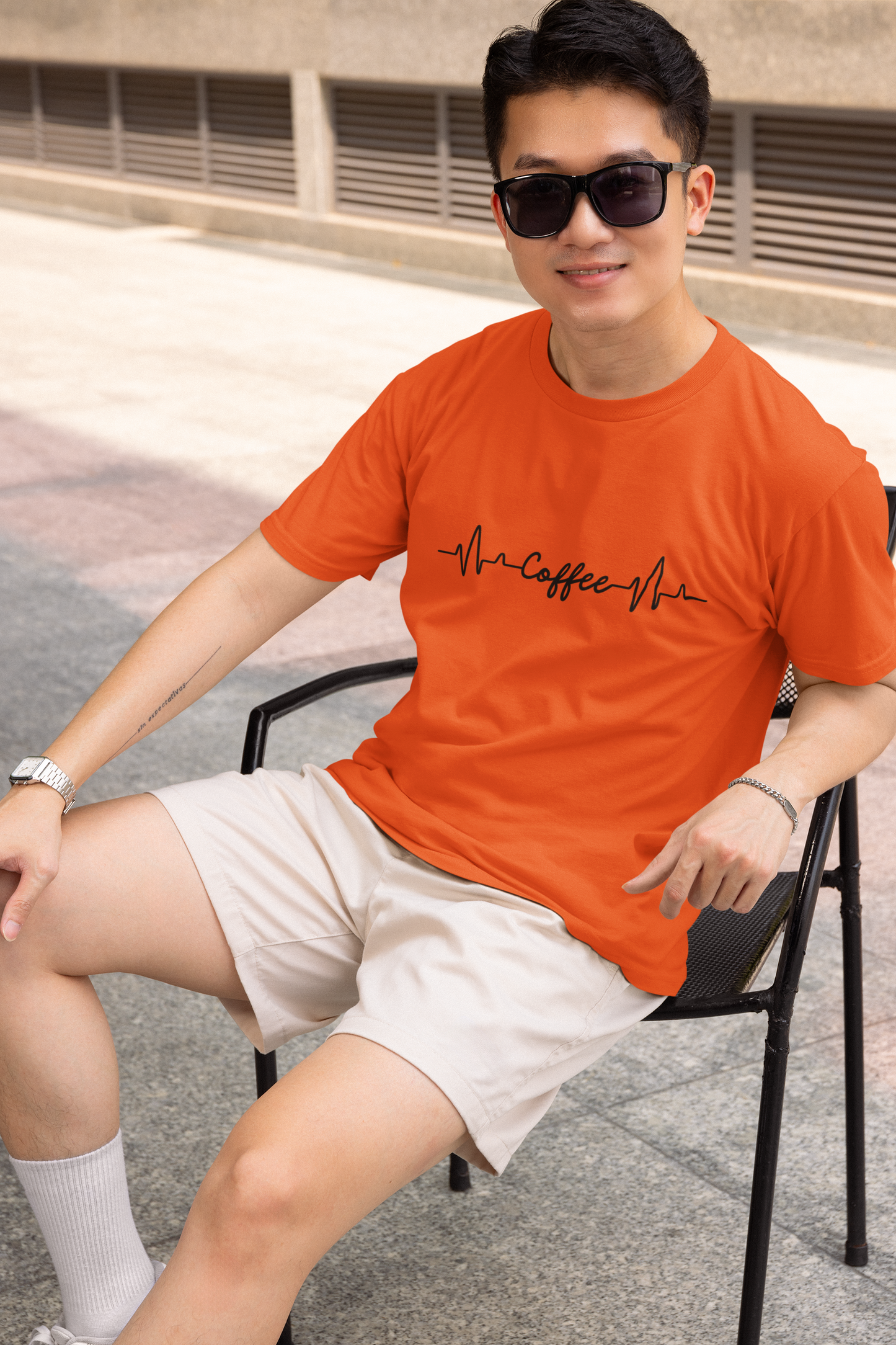Coffee Heartbeat Graphic Print T-Shirt for Men – Casual Cotton Tee