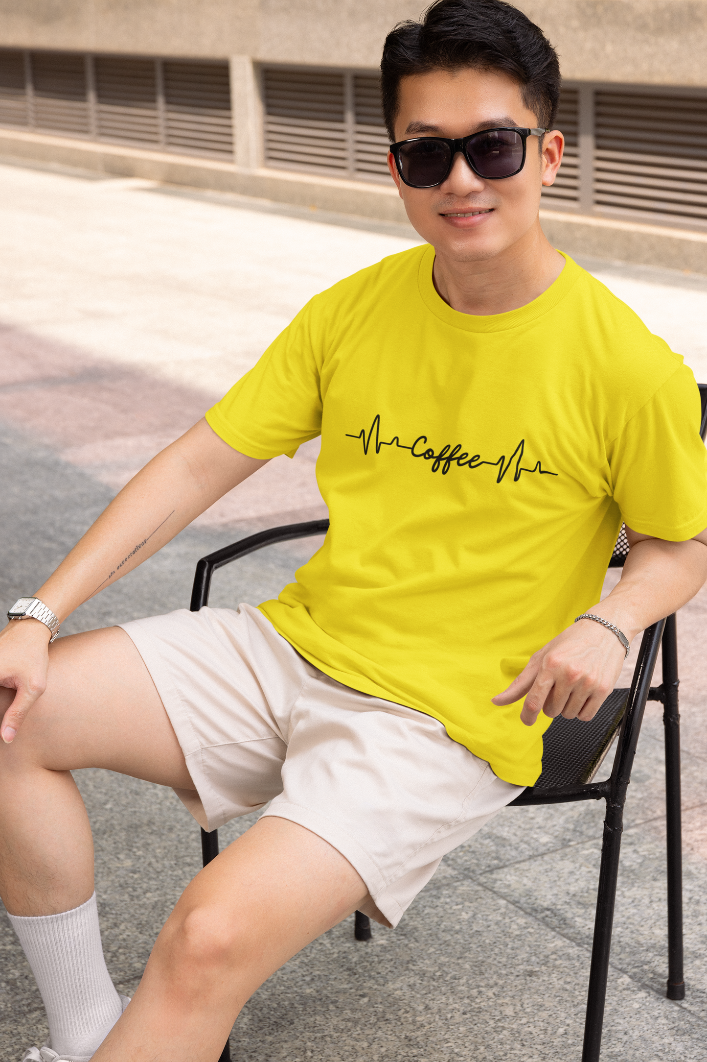 Coffee Heartbeat Graphic Print T-Shirt for Men – Casual Cotton Tee