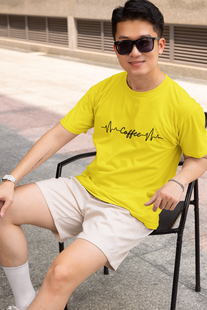 Coffee Heartbeat Graphic Print T-Shirt for Men – Casual Cotton Tee