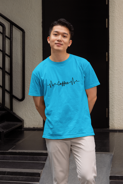 Coffee Heartbeat Graphic Print T-Shirt for Men – Casual Cotton Tee