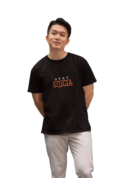 "STAY ALONE" Blue Graphic T-Shirt | Bold Statement Tee for  Men
