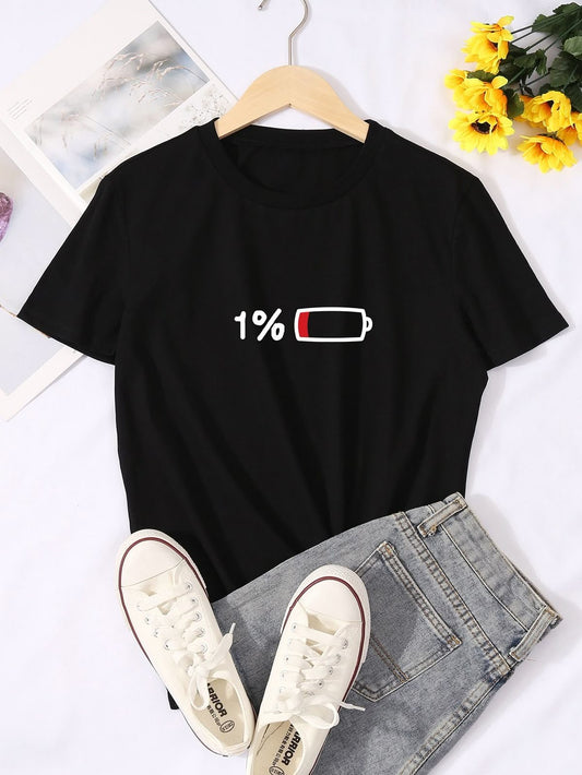 "1% Battery" Funny Graphic T-Shirt for Women & Men | Lazy Mood Unisex Tee