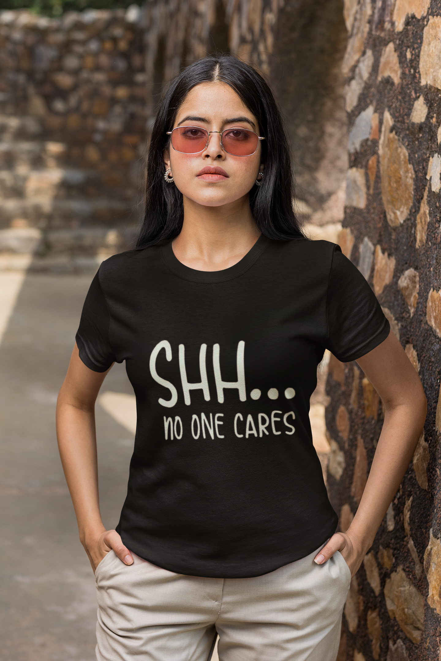“Shh... No One Cares” Bold Attitude T-Shirt