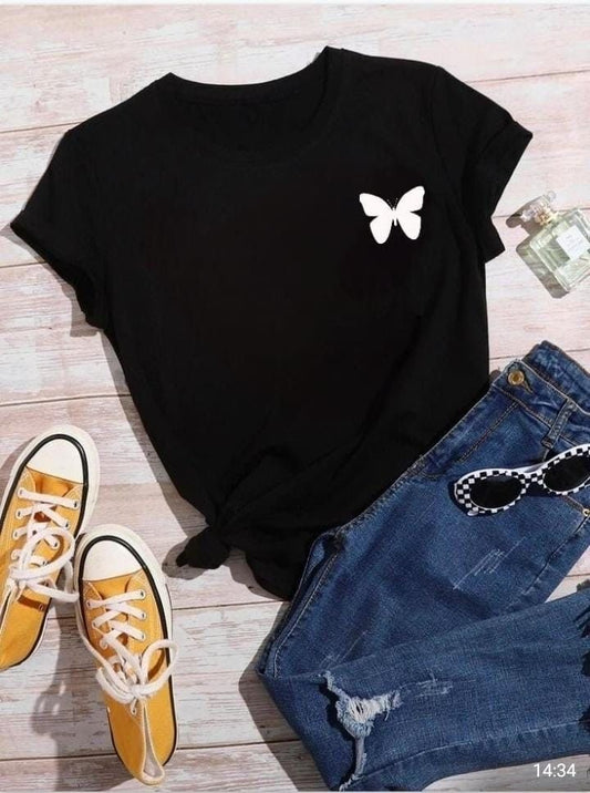 Side Butterfly Printed T-Shirt – Graceful, Minimal & Trendy Look