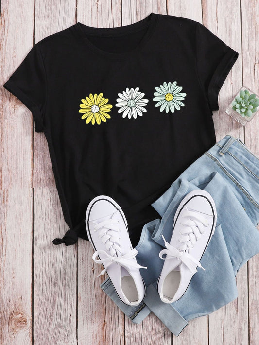 Three Floral Printed T-Shirt – Minimal, Modern & Nature-Inspired