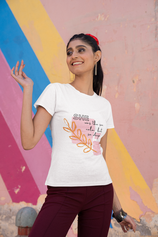 She Printed Women’s T-Shirt – Bold, Minimal & Empowering