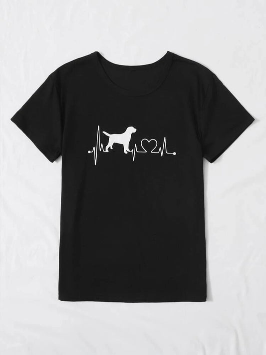 Dog Heartbeat Printed T-Shirt – Minimalist Pet Lover Tee