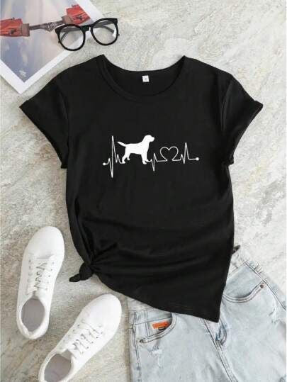 Dog Heartbeat Printed T-Shirt – Minimalist Pet Lover Tee