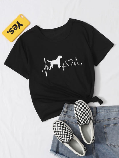 Dog Heartbeat Printed T-Shirt – Minimalist Pet Lover Tee