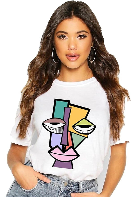 Abstract Picasso-Inspired Face Graphic T-Shirt