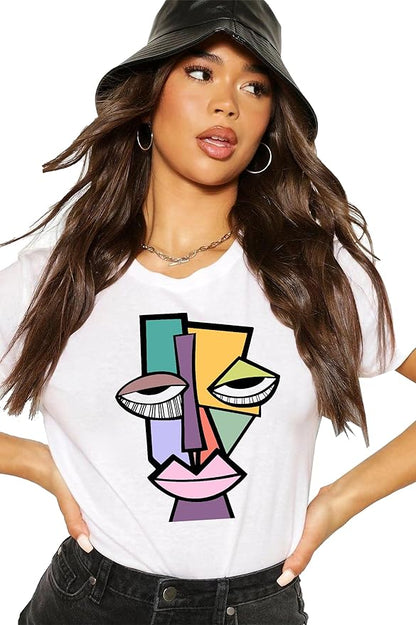 Abstract Picasso-Inspired Face Graphic T-Shirt
