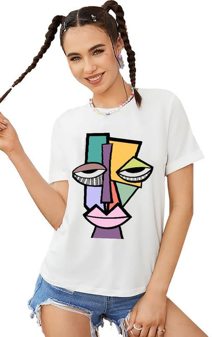 Abstract Picasso-Inspired Face Graphic T-Shirt
