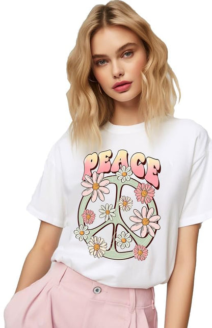 Peace & Daisies Retro White T-Shirt