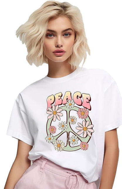 Peace & Daisies Retro White T-Shirt