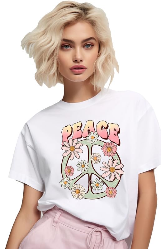 Peace & Daisies Retro White T-Shirt
