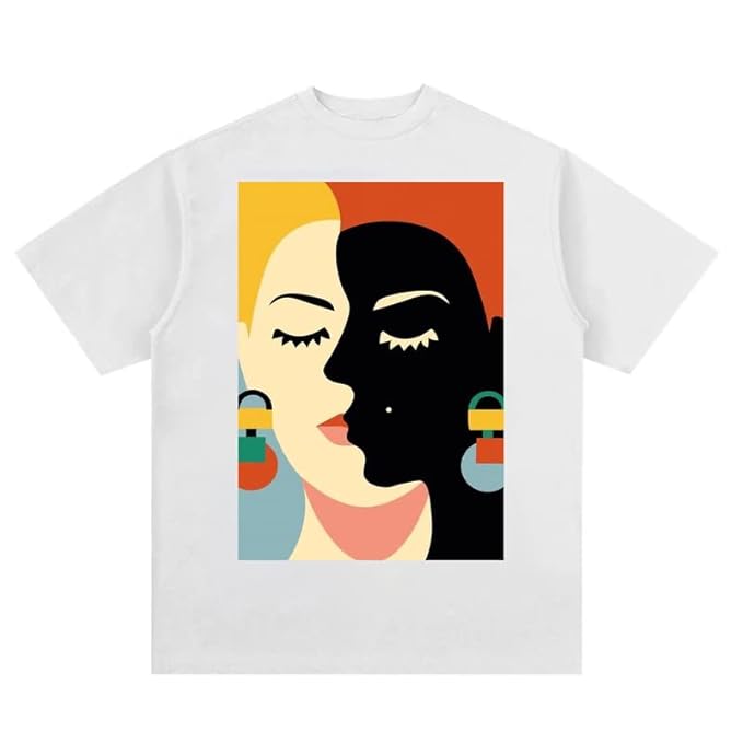 Dual Faces Abstract Art White T-Shirt