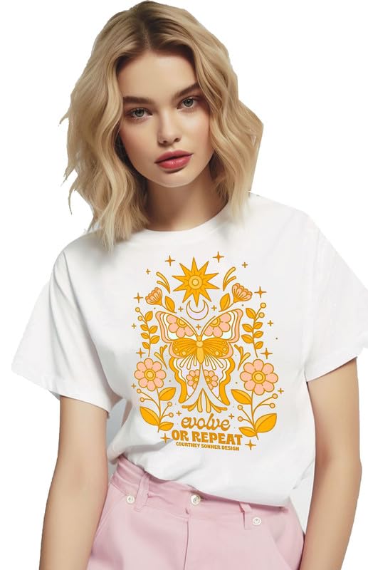 Evolve or Repeat Boho Butterfly White T-Shirt