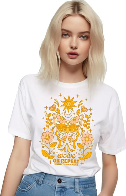 Evolve or Repeat Boho Butterfly White T-Shirt