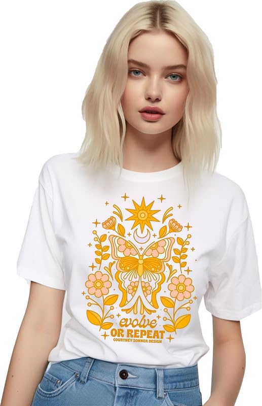Evolve or Repeat Boho Butterfly White T-Shirt