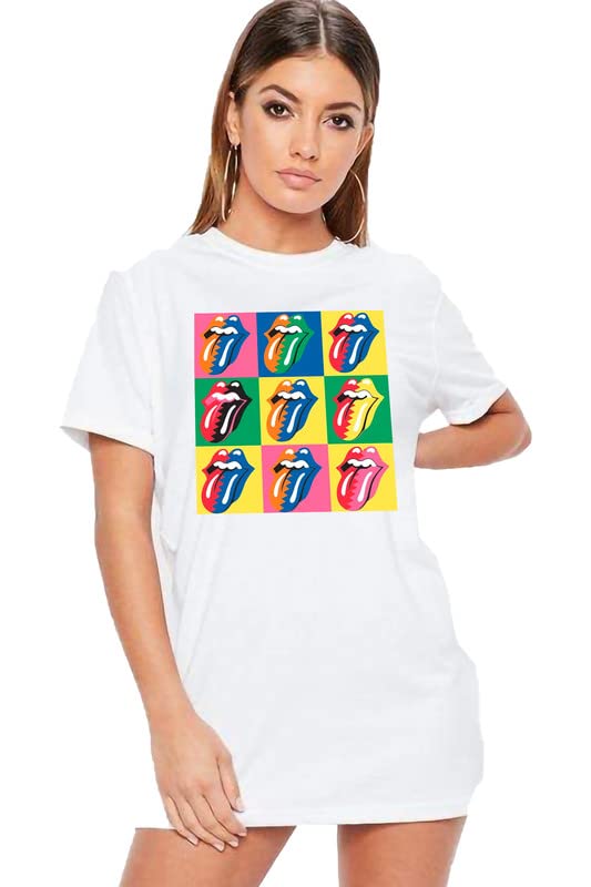 Pop Art Tongue Graphic Oversized White T-Shirt