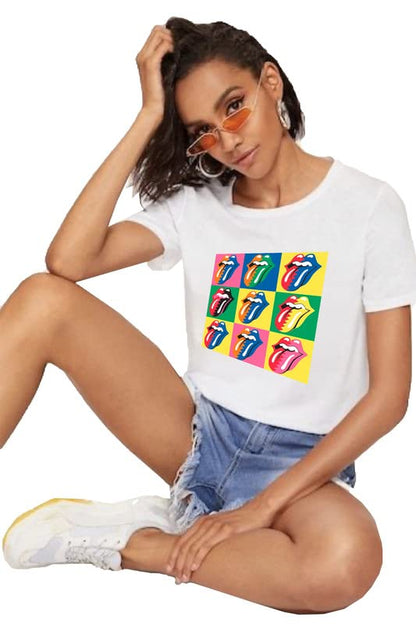 Pop Art Tongue Graphic Oversized White T-Shirt