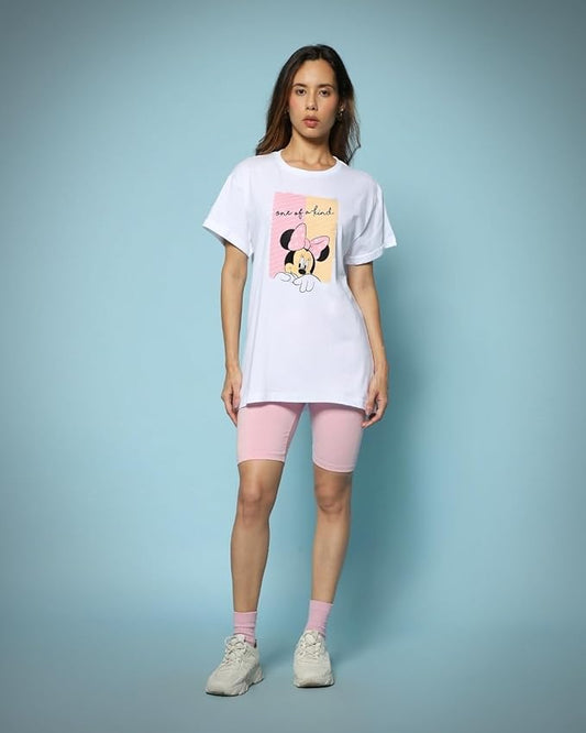 White “One of a Kind” Minnie Mouse Graphic T-Shirt for Women – Oversized Fit
