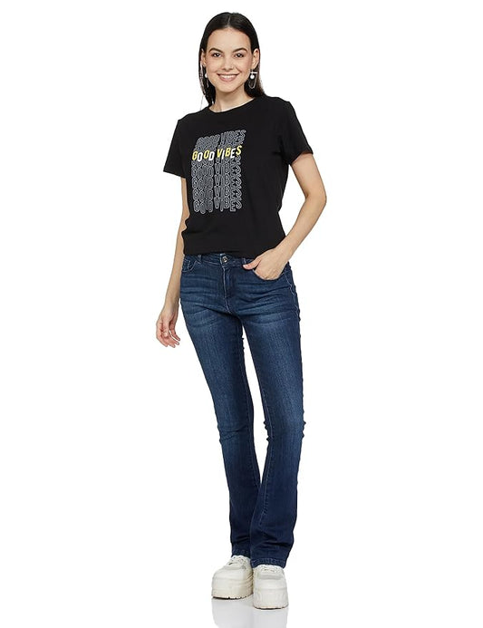 Black “Good Vibes” Repeat Print Cotton T-Shirt