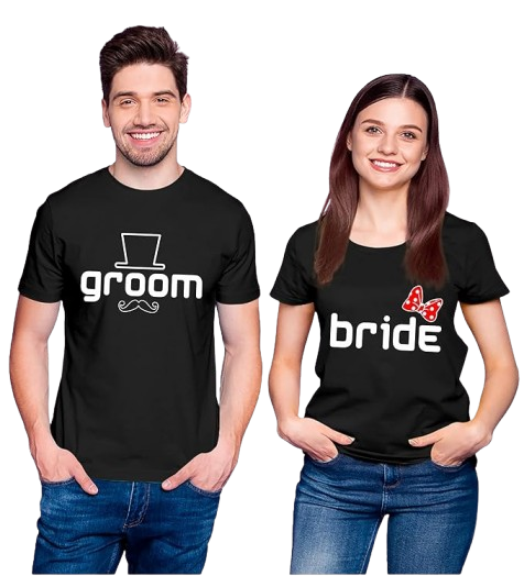 Groom & Bride Graphic Print Couple T-Shirt – Celebrate Your Big Day in Style