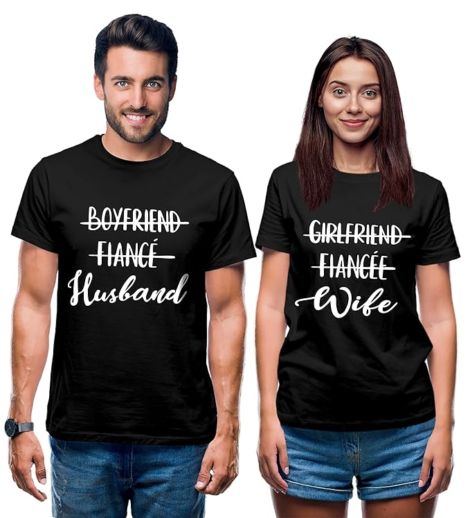 Boyfriend to Husband & Girlfriend to Wife Couple T-Shirt Set