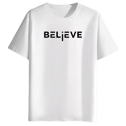 "BELIEVE" Inspirational Graphic T-Shirt – Bold Red Edition