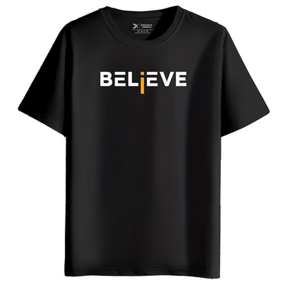 "BELIEVE" Inspirational Graphic T-Shirt – Bold Red Edition
