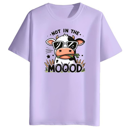 "Not in the MOOOD" Funny Cow Graphic T-Shirt – Lavender Edition
