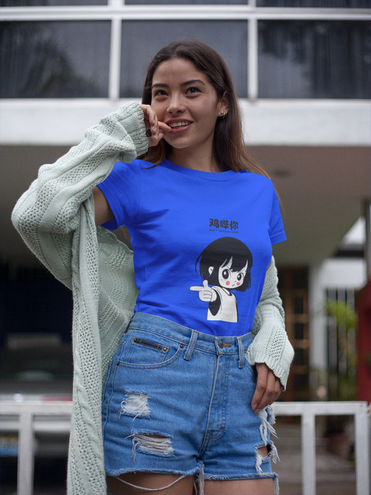 Sassy Cartoon Girl Graphic Blue T-Shirt