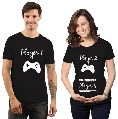 Player 1  Player 2  Waiting for Player 3  Graphic Print Couple T-Shirts