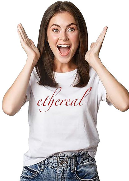 Women's White Cotton T-Shirt – “Ethereal” Script Print