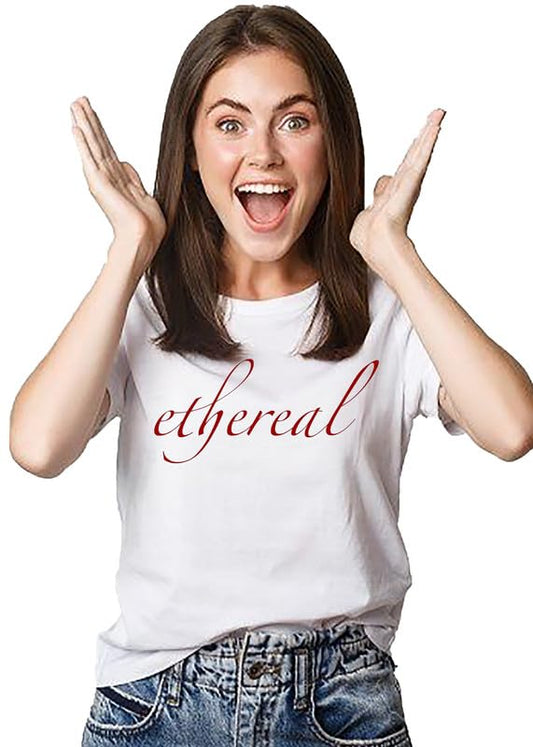 Women's White Cotton T-Shirt – “Ethereal” Script Print