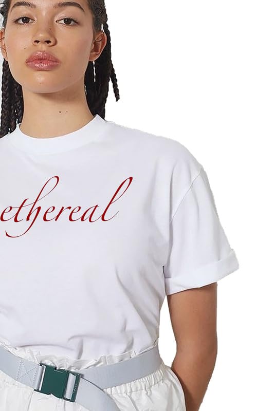 Women's White Cotton T-Shirt – “Ethereal” Script Print