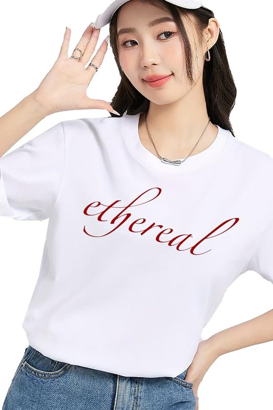 Women's White Cotton T-Shirt – “Ethereal” Script Print