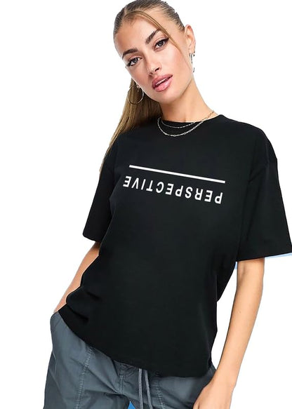 Perspective Graphic Print Oversized Women’s T-Shirt – Aesthetic Cotton Streetwear Tee