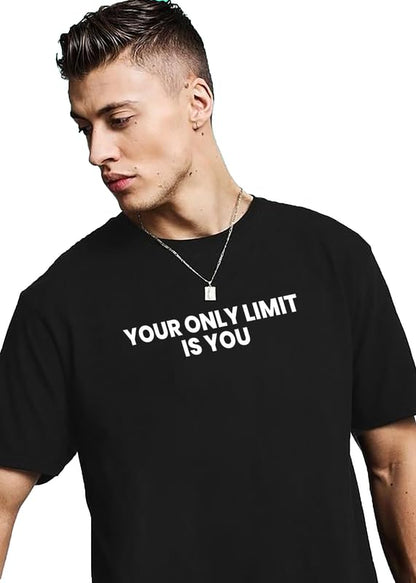Men's Motivational Black T-Shirt – "Your Only Limit Is You" Printed Tee
