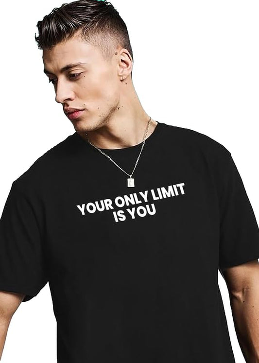 Men's Motivational Black T-Shirt – "Your Only Limit Is You" Printed Tee