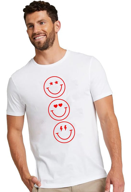 Smiley Trio Graphic Print Men’s T-Shirt – Fun Cotton Casual Tee