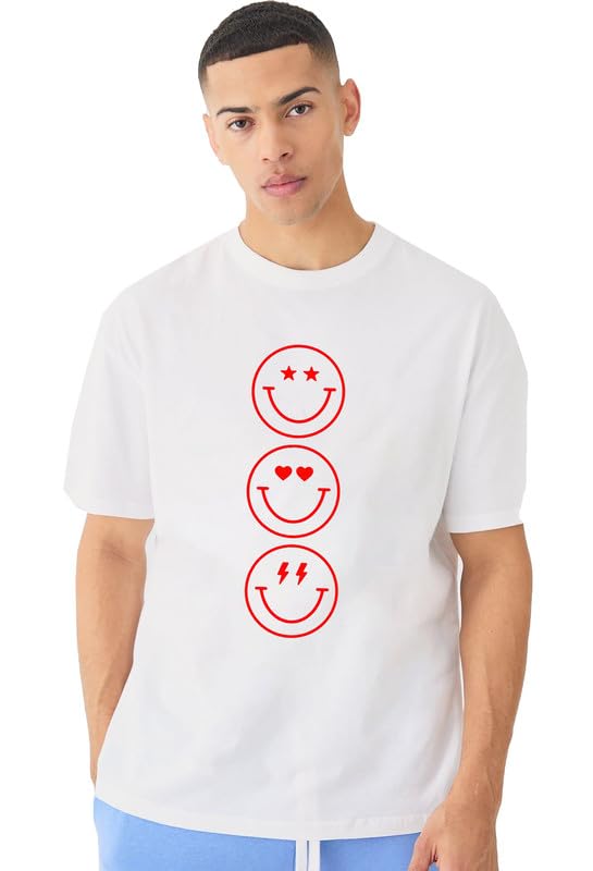 Smiley Trio Graphic Print Men’s T-Shirt – Fun Cotton Casual Tee