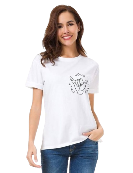 Good Vibes Only Graphic Print Women’s T-Shirt – Positive Cotton Casual Tee