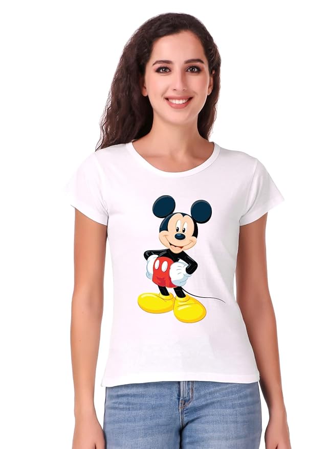 Mickey Mouse Classic Graphic Print Women’s T-Shirt – Cute Cartoon Cotton Tee