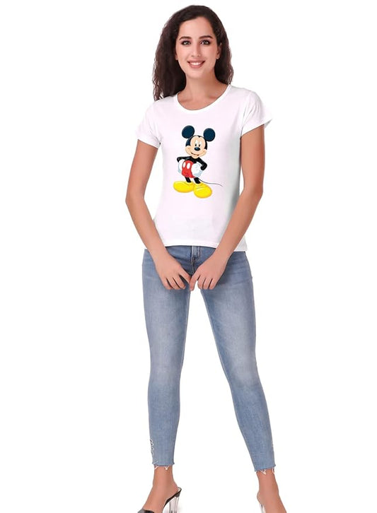 Mickey Mouse Classic Graphic Print Women’s T-Shirt – Cute Cartoon Cotton Tee