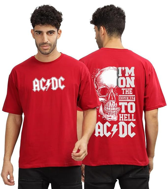 AC/DC Highway to Hell Graphic Print Oversized Men’s T-Shirt – Rock Band Cotton Streetwear Tee