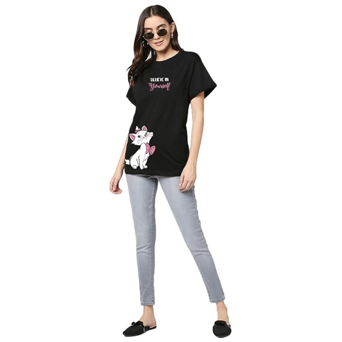 Believe in Yourself Cat Graphic Print Women’s T-Shirt – Inspirational Cotton Casual Tee