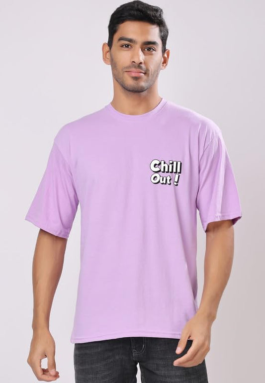 "Chill Out!" Graphic Printed Oversized T-Shirt – Lavender | Cotton | Relaxed Fit